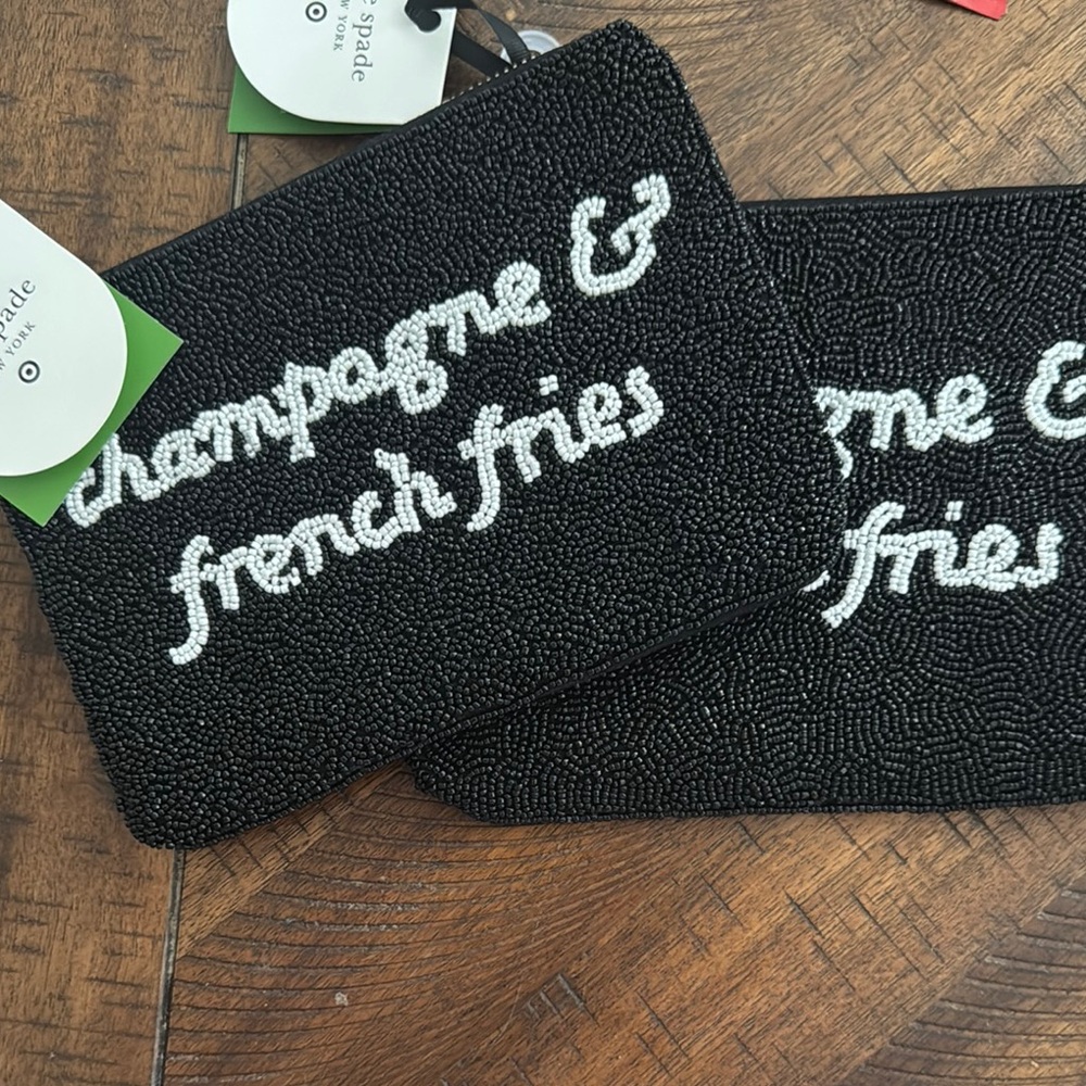 NWT Kate Spade x Target Black Beaded Pouch “Champagne & French fries 🍟 “